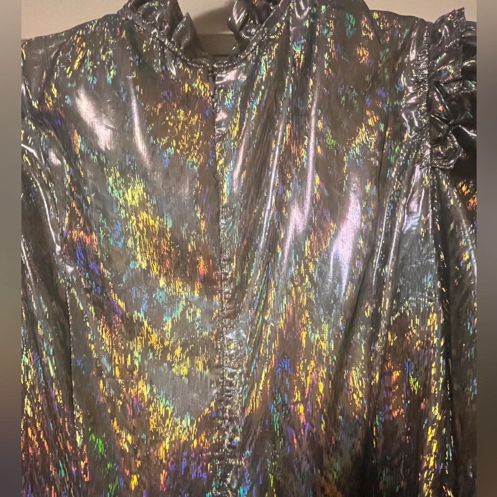 Batsheva Mini Prairie Dress In Silver Holographic Lamè - Picture 8 of 10